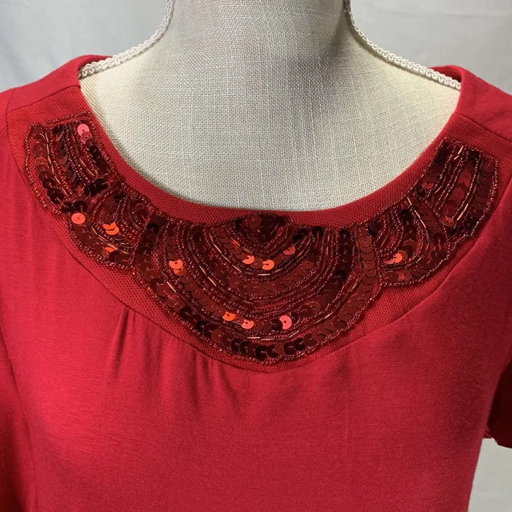 Charming Charlie NWT Red Sequin Collared Dress Shirt Size Large - Image 2