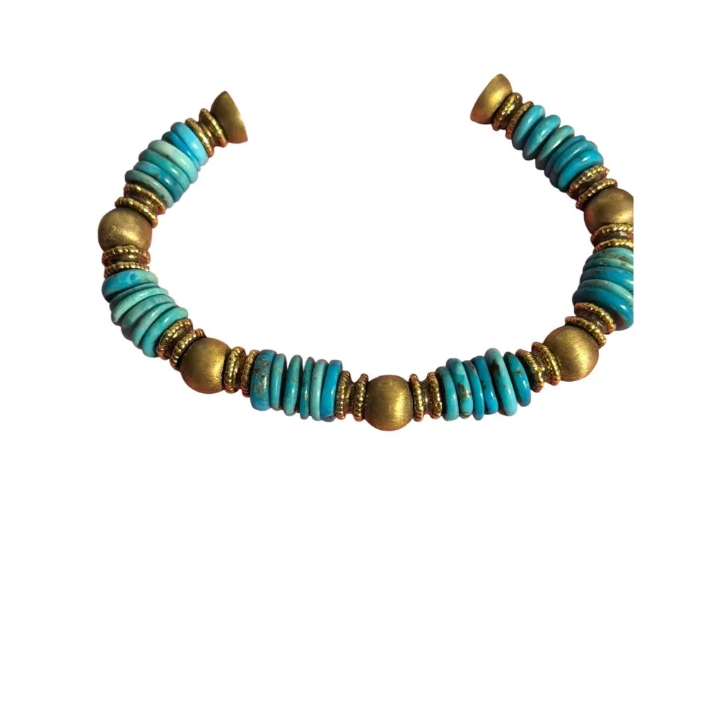 Vtg Veronese 925 Turquoise Bead Bracelet Italy Gold Vermeil 6.5" Estate 32.32g - Image 3