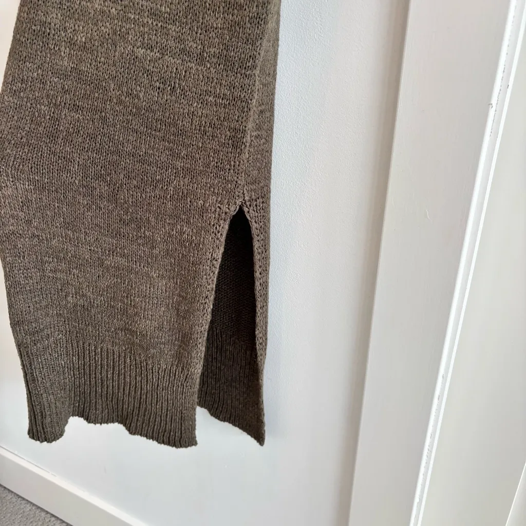 The Nines Boutique Olive Green Chunky Knit Midi Skirt Side Slit Women's Size M/L Size M - Image 4