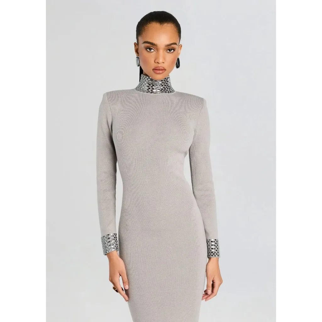 retrofete Monroe Embellished Knit Dress Cloud Womens Size Small Gray - Image 4