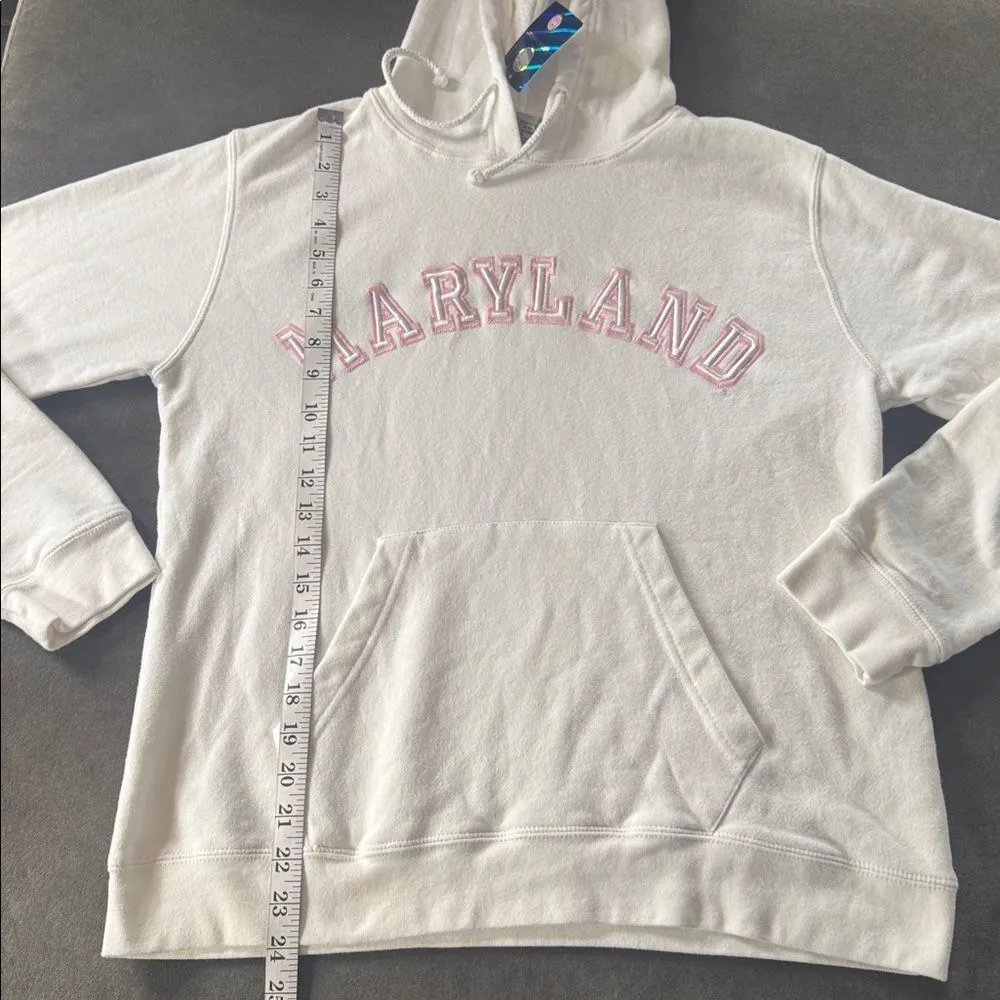 Women’s White Embroidered MARYLAND College Drawstring Hoodie Size L NEW - Image 6