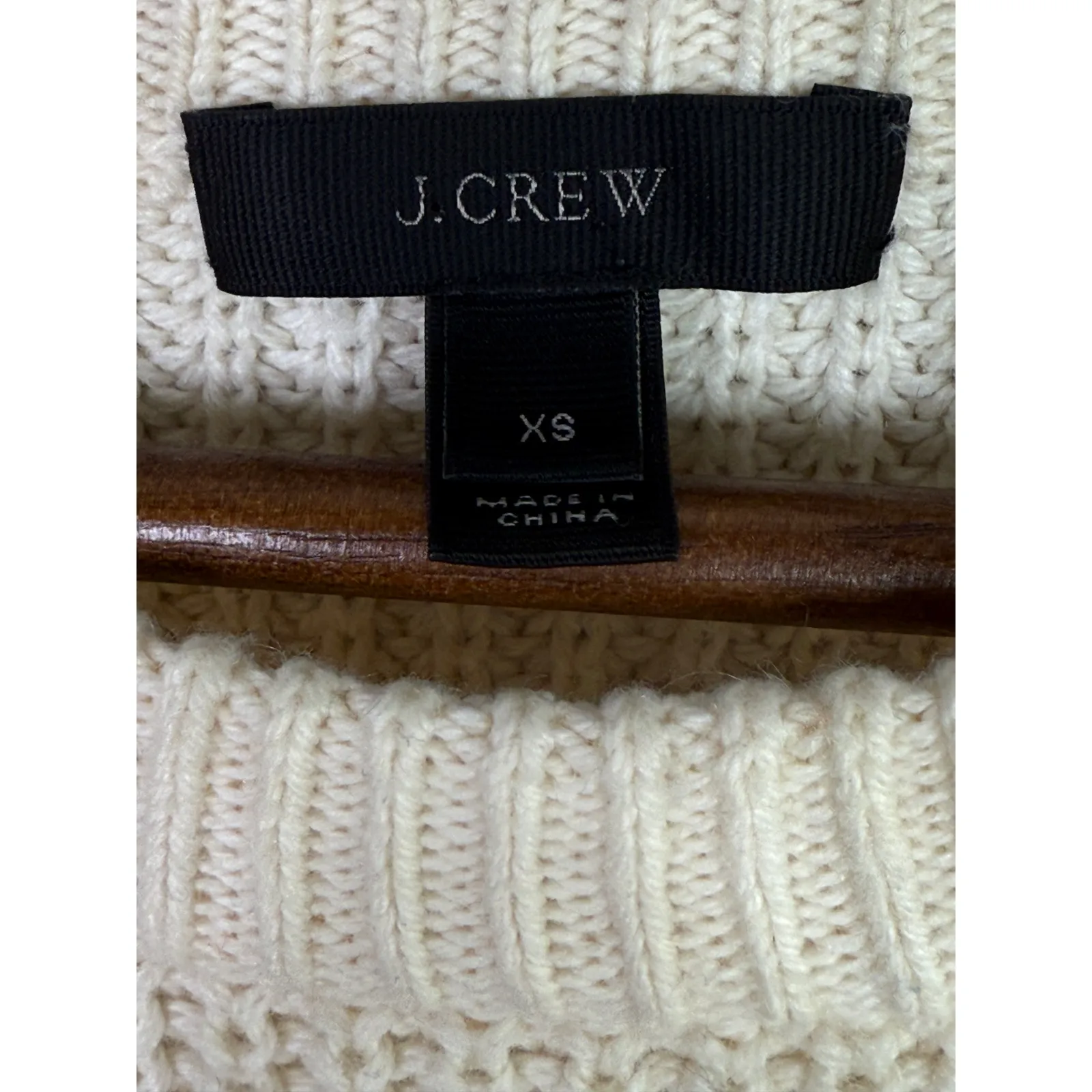 J. Crew Wool Blend Cable Knit Relaxed Fit Long Sleeve Crew Neck Sweater XS Cream - Image 7