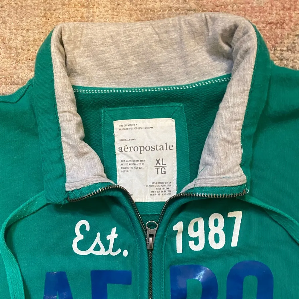 Aeropostale Zip Up Screen Print Sweatshirt with Raw Cuff - Image 5