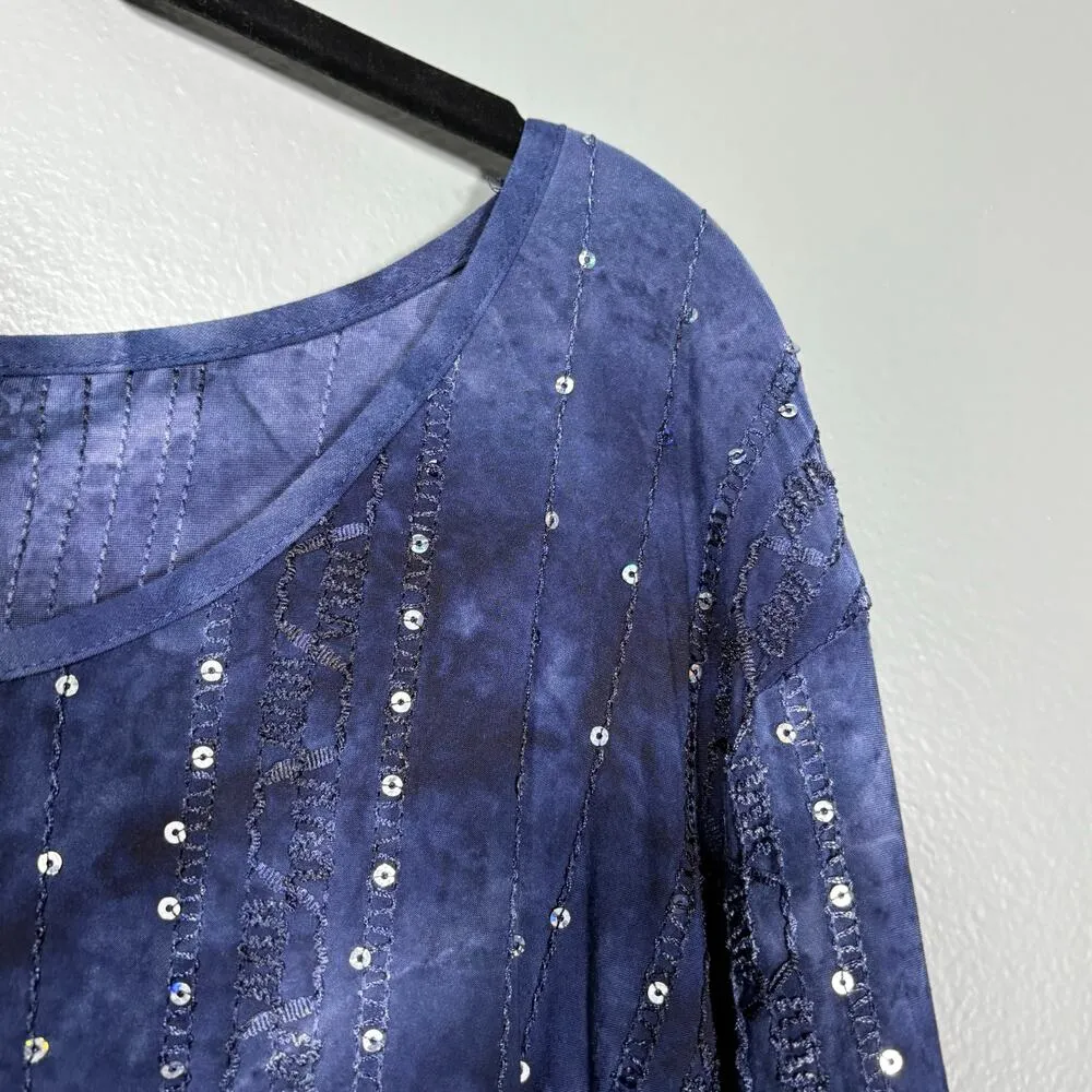 Sami & Jo Women's Blue Boho Sequin Tie Dye Twist Front Top - Size XL - Dopamine - Image 2