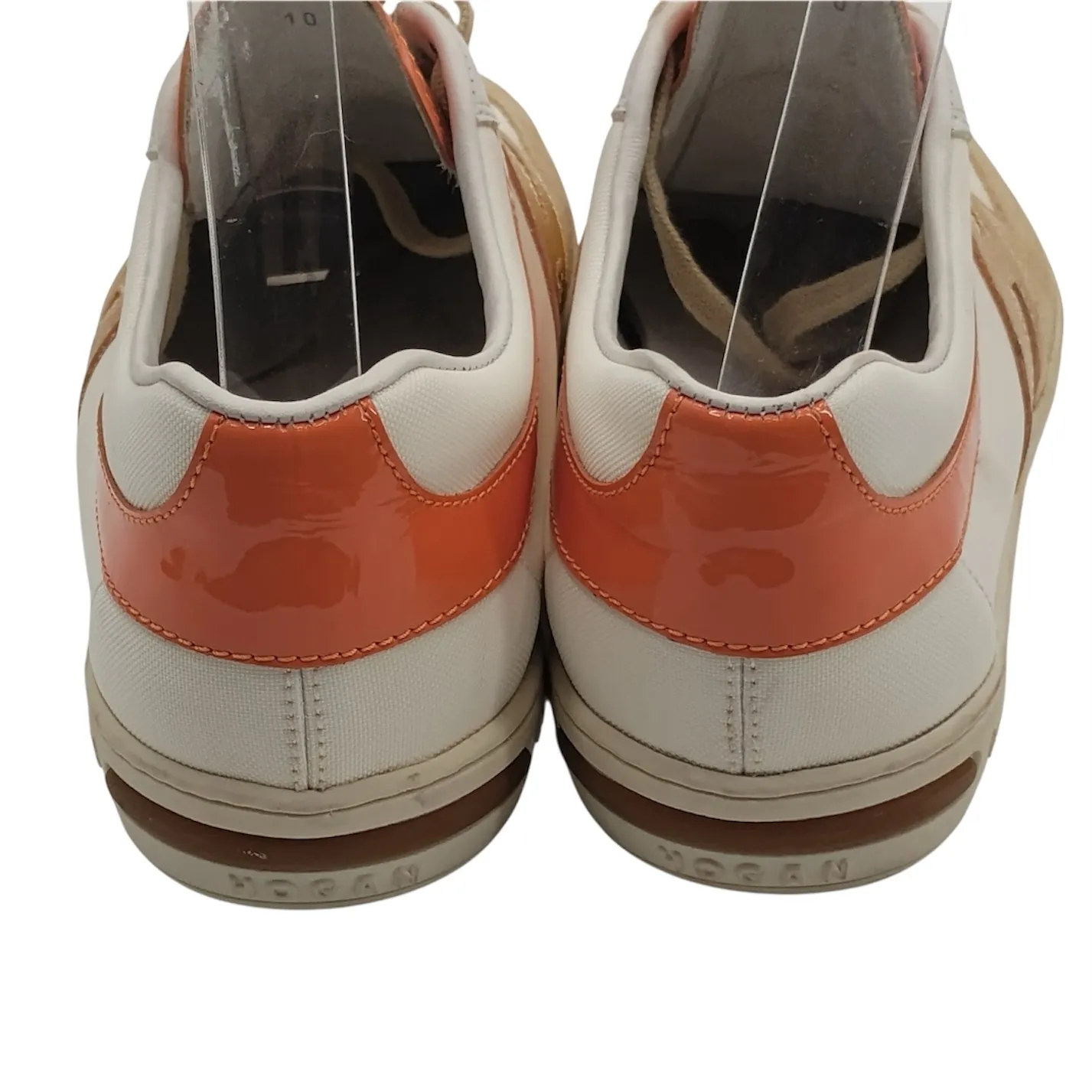 Hogan Womens Size 10 Logo Sneakers Trainers Orange Gold Tan Patent Leather Suede - Image 5