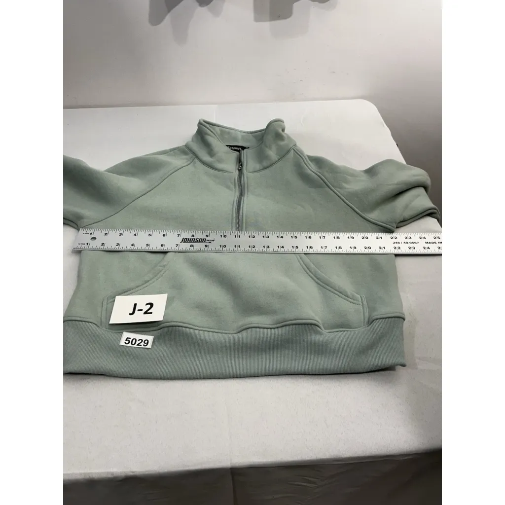 Womans Automet Pullover Sweatshirt Small Sage 1/4 Zip Mock Neck Pockets - Image 6
