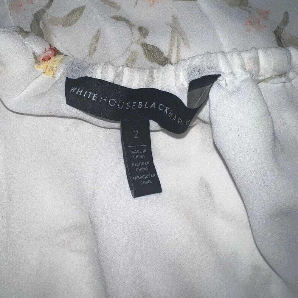White House Black Market Womens Sheer Floral Blouse SZ 2 White Romantic Cottage - Image 5