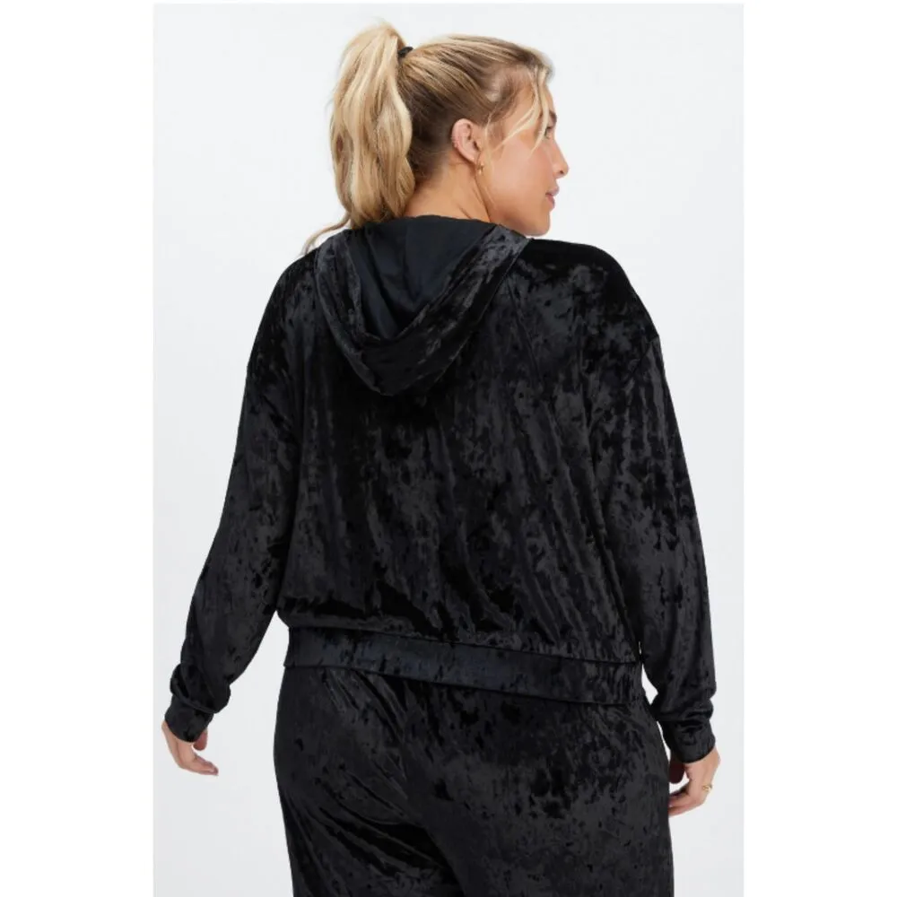 NWT Fabletics Black Crushed Velour Zip Up Hoodie Sweatshirt Sz 3X - Image 12