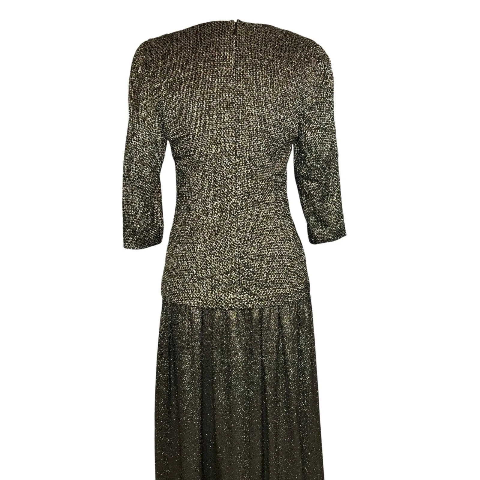 Vintage 80s Diane Dickinson Metallic Maxi Dress‎ Black Gold Evening Gown Size 6 - Image 10