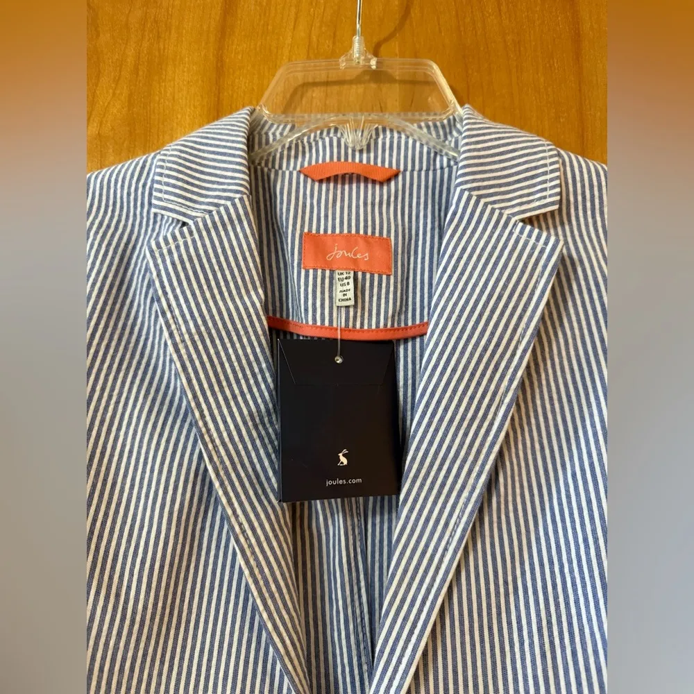 Joules Women’s Erica Blazer Jacket Pinstripe Blue White Striped NWT UK12 US8 Size undefined - Image 6
