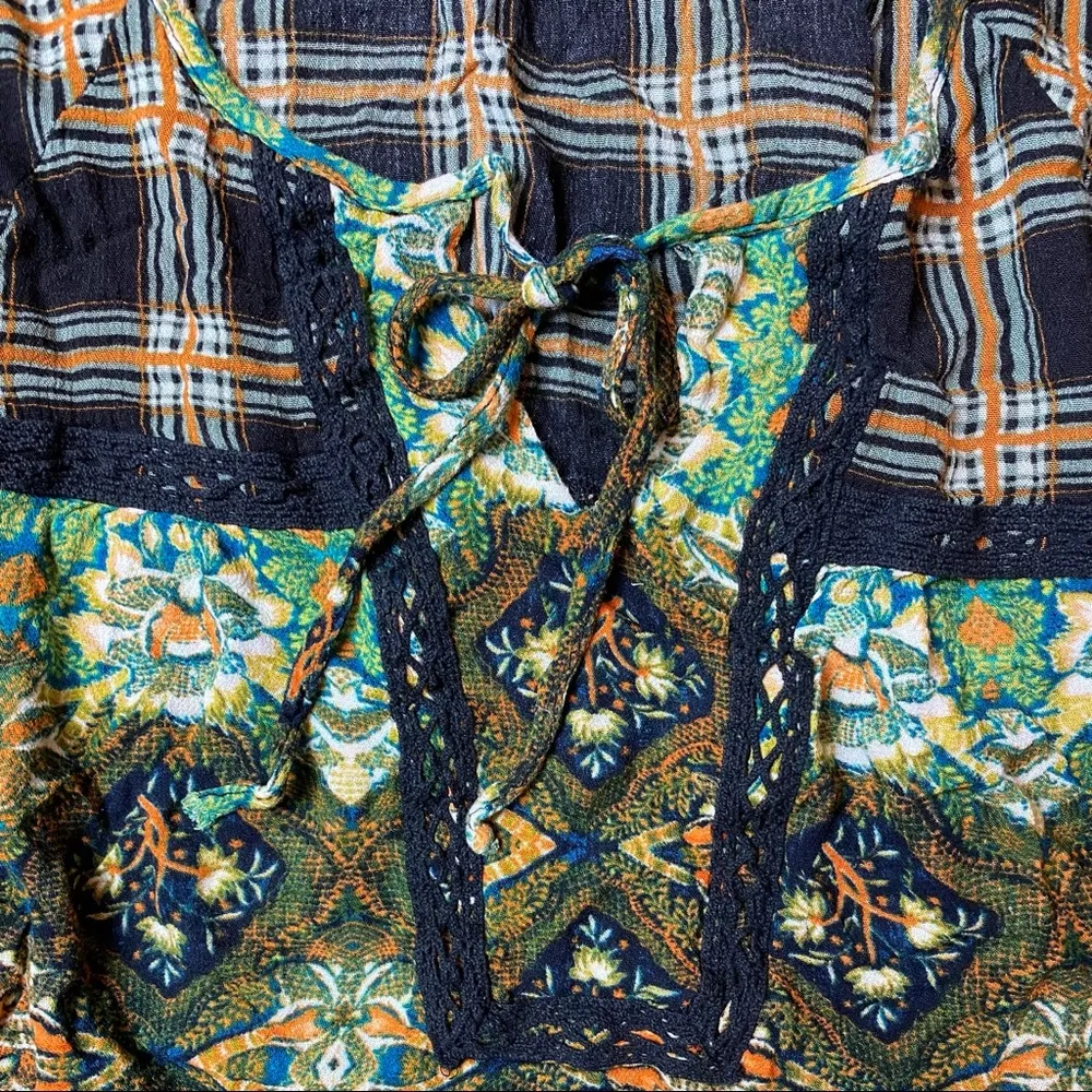 Y2K mixed print peasant top Size M - Image 3