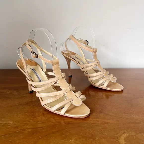 Manolo Blahnik • strappy gladiator heeled sandals stiletto leather open toe - Image 1