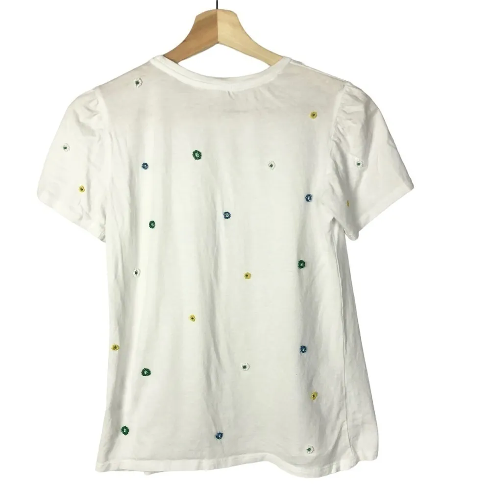 Workshop White Beaded Floral Short Sleeve T-Shirt XS - Image 2