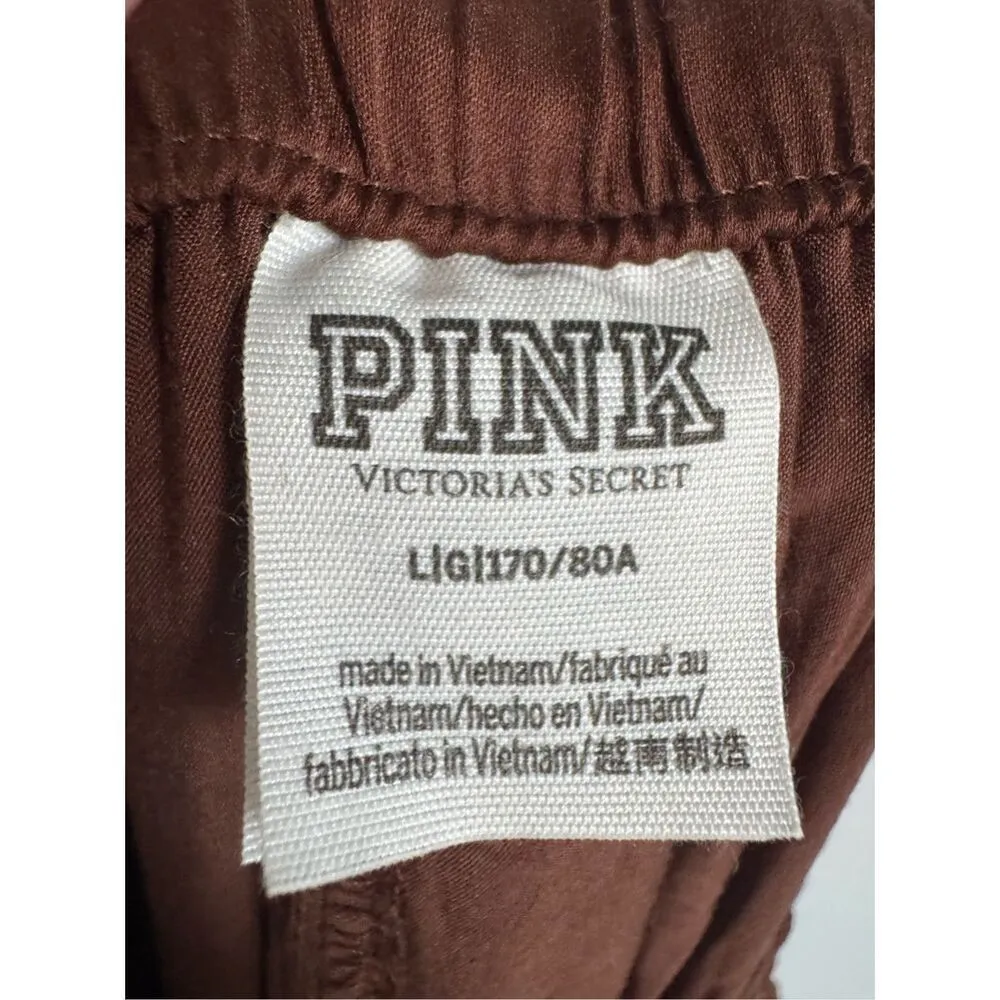 PINK Victoria Secret Women's Brown Parachute Cargo Utility Pants sz L Y2K Comfy - Image 8