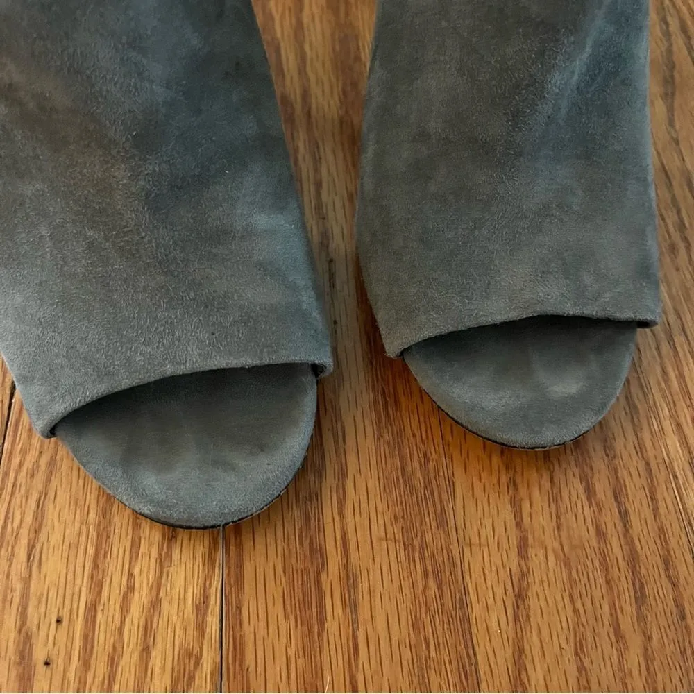 VINCE CAMUTO Careeta Graystone Suede PeepToe High Asymmetrical Booties 8.5 - Image 10