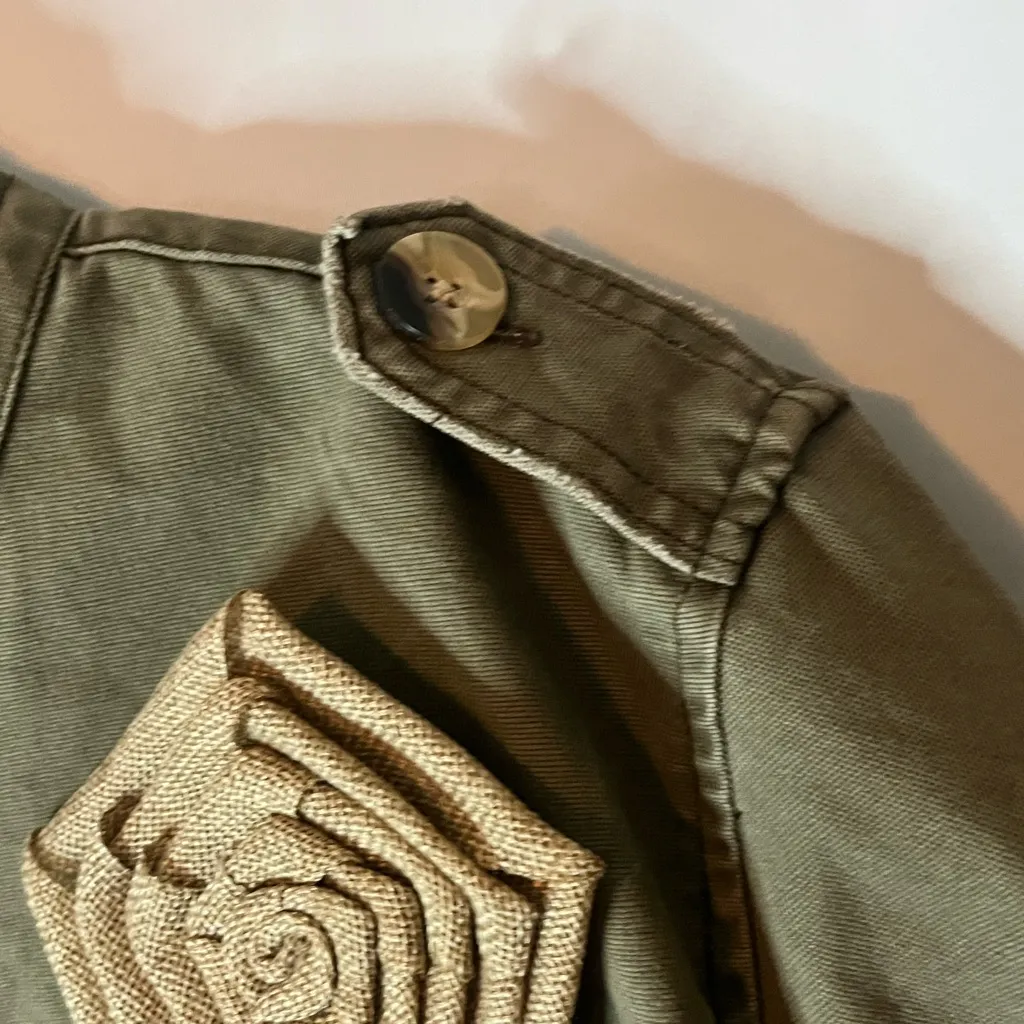 Jordache Olive Green  Jean Jacket with Floral Detail - Image 5