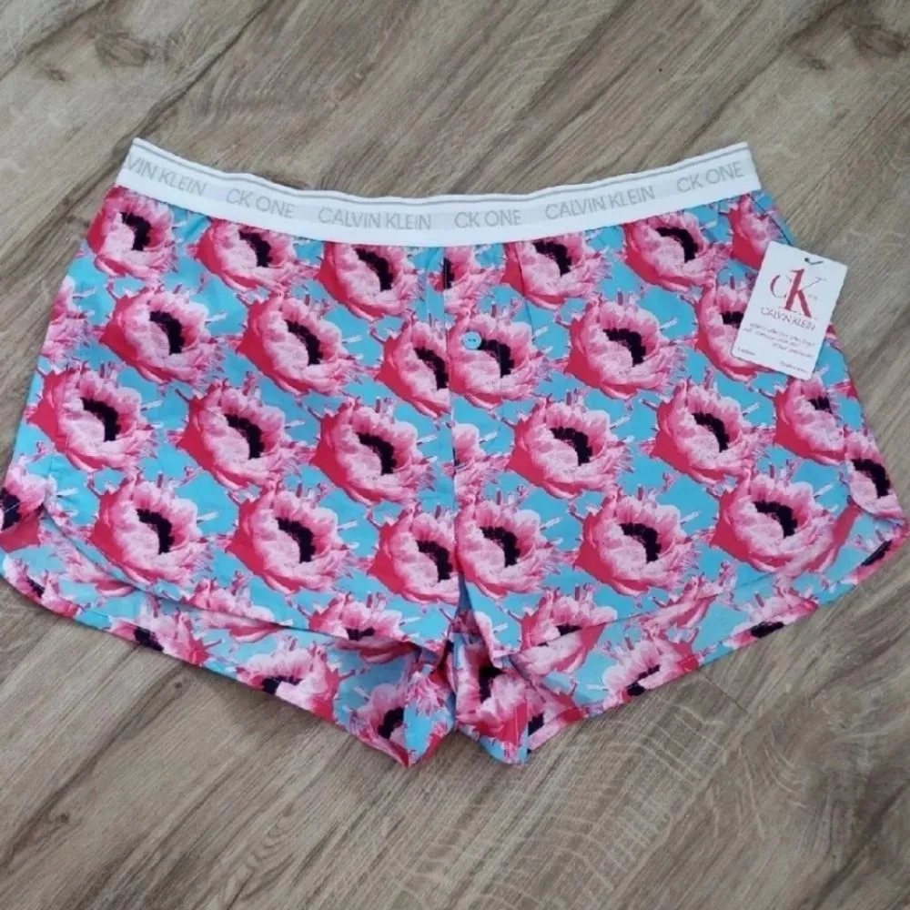 NWT Calvin Klein Women's Pink Blue Floral Chic Feminine Lounge Shorts Size Med - Image 3