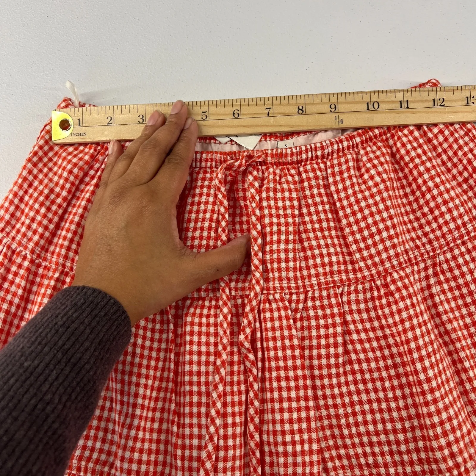 Wilfred Aritzia A Line Midi Skirt Womens Small Red Linen Pleated Gingham Picnic - Image 15