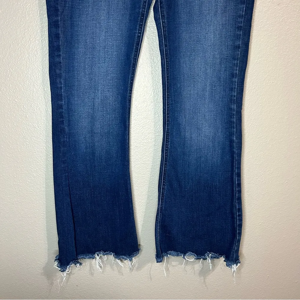 Kancan mid rise dark wash raw frayed hem flare jeans size 9 / 28 - Image 3