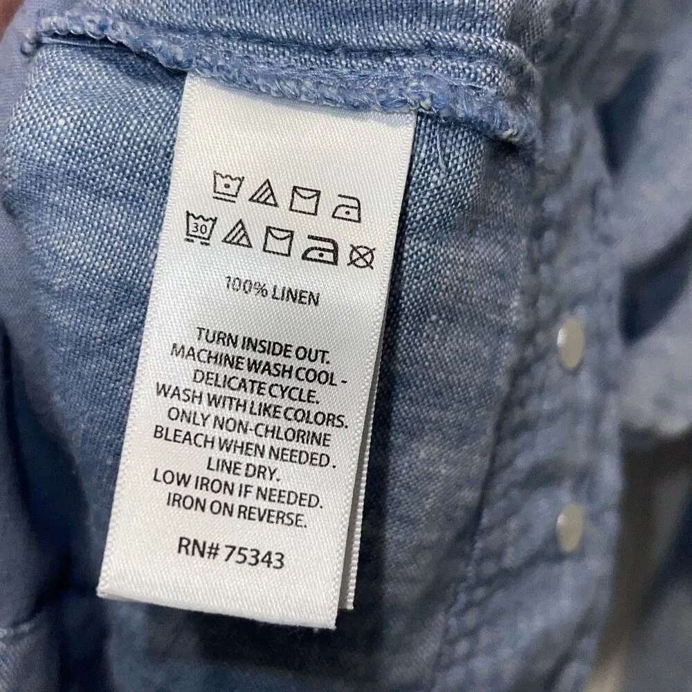 Jones & Co. Jones New York Womens Linen Button Front Trucker Jacket Blue Size 2X - Image 8