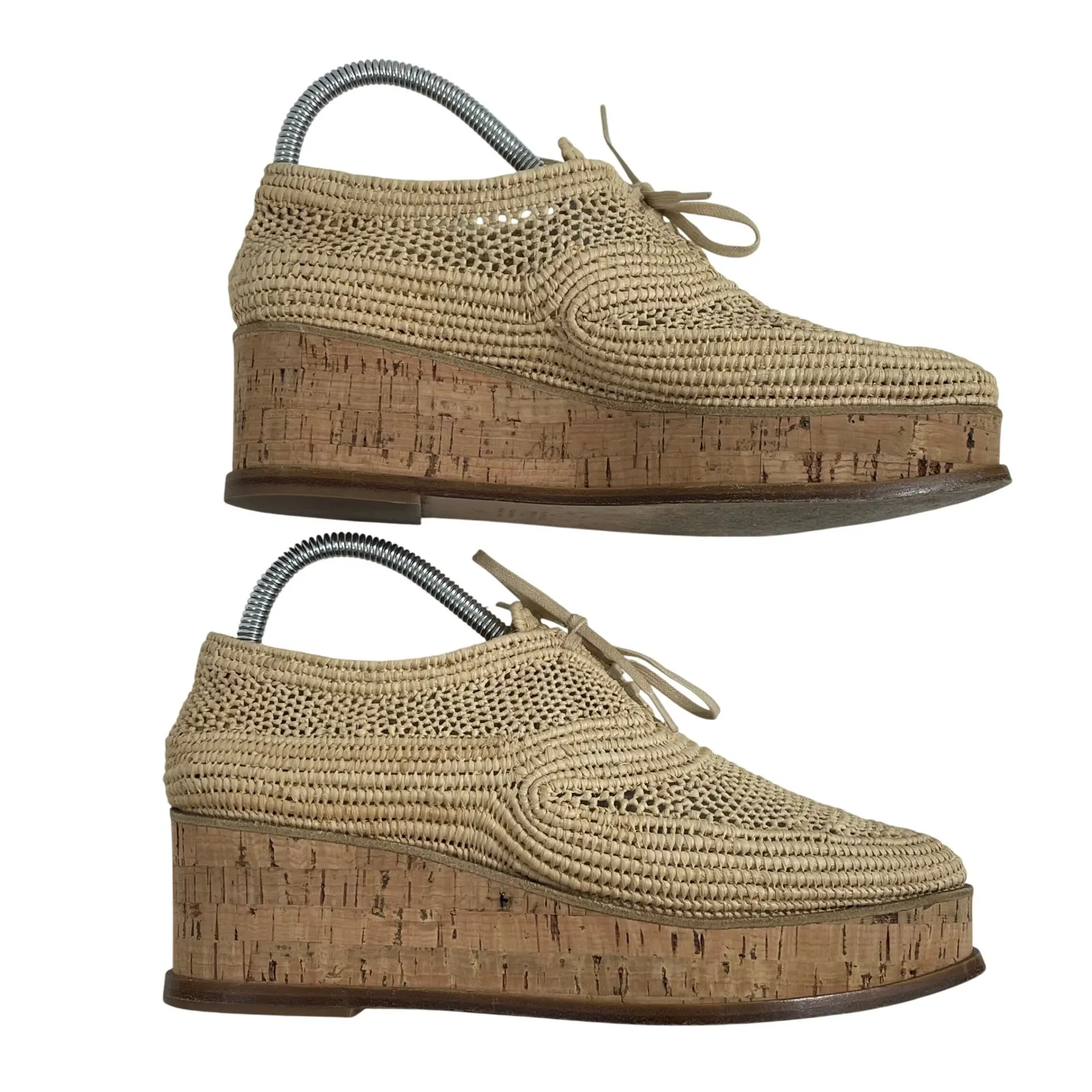 Gabriela Hearst x Clergerie Harold Brogue Raffia Wedge Oxford Shoes Size 39 Tan - Image 4