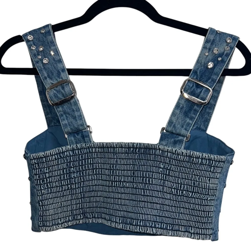 NEW NWOT  Shaina Rhinestone Embellished Crop Top Indigo Denim - Image 8