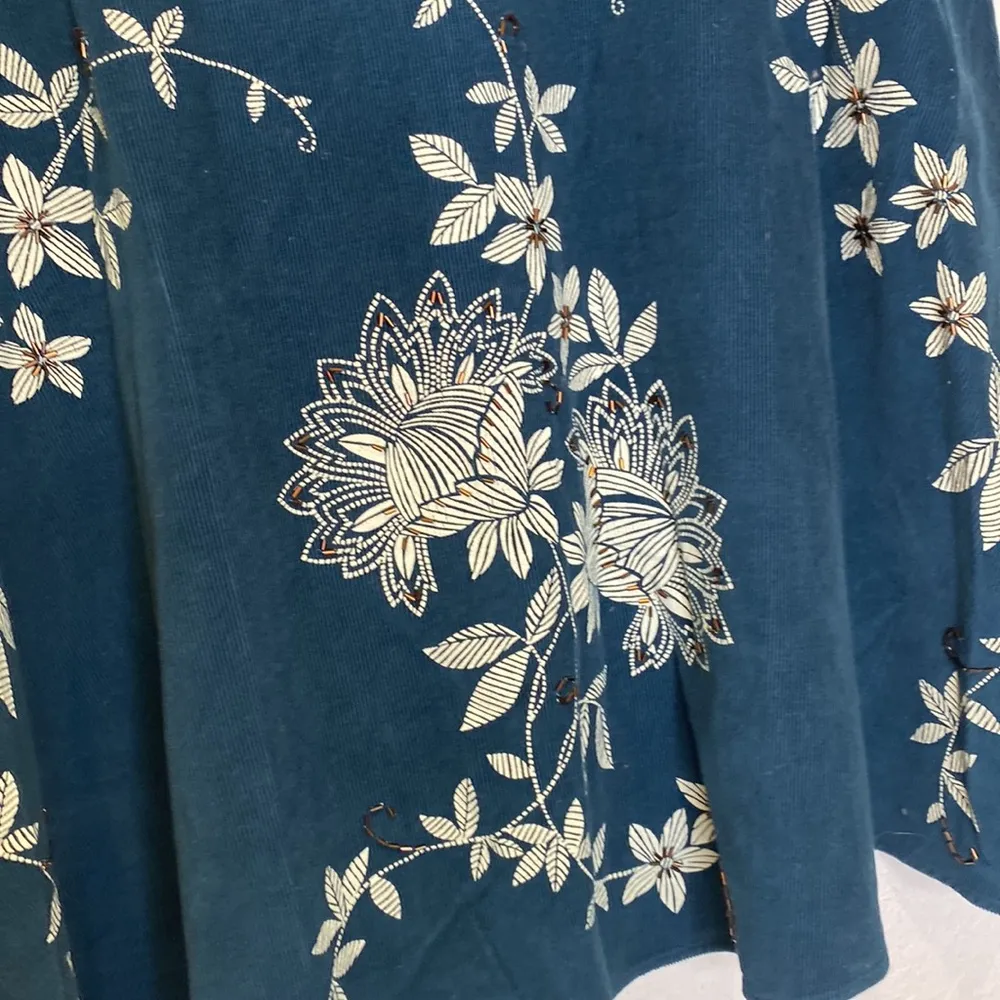 Talbots Petites Teal Corduroy A-Line Floral Beaded Midi Skirt EUC Sz 14P - Image 2
