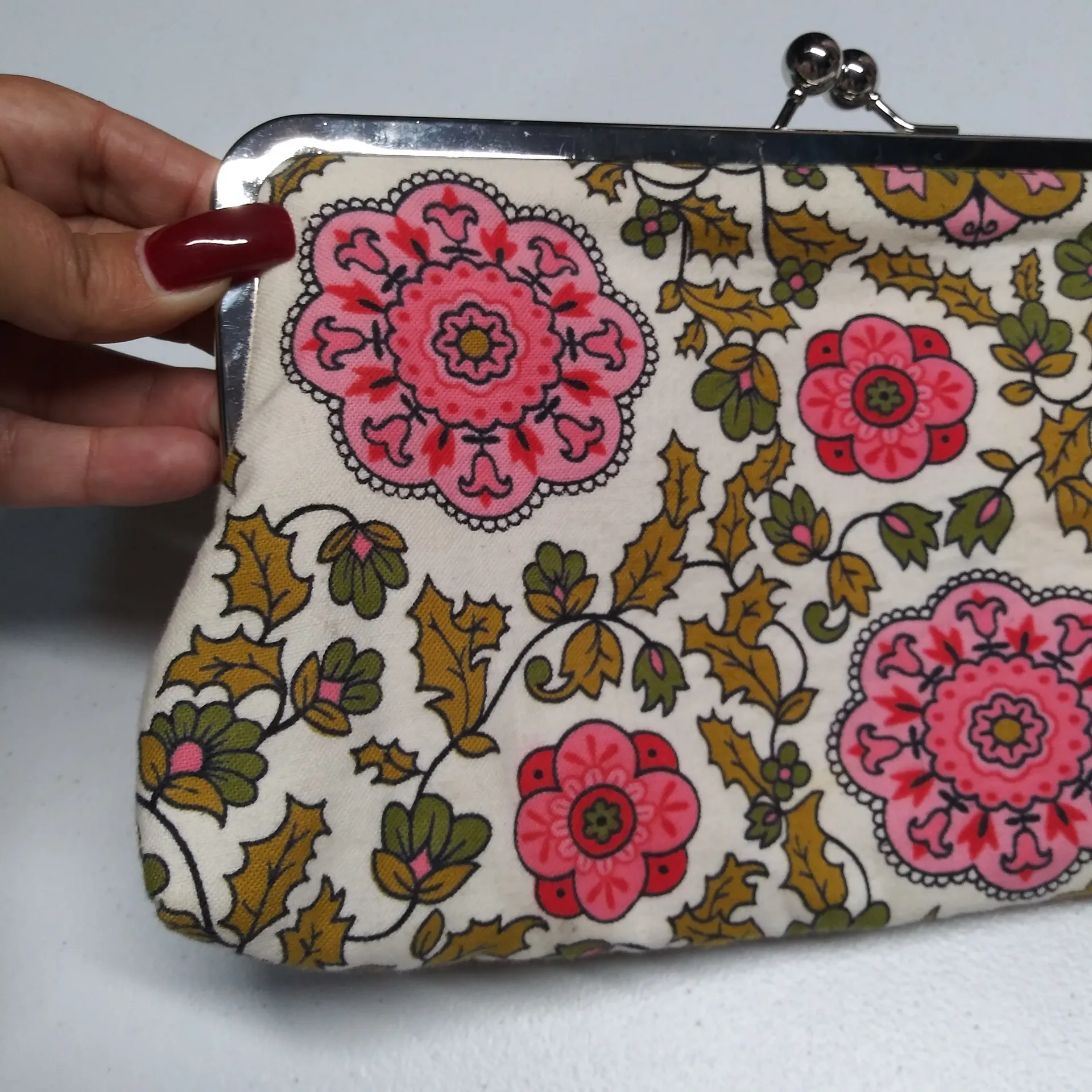 Pink Koala Retro Paisley Floral Pink and Green Clutch Kiss Lock - Image 10