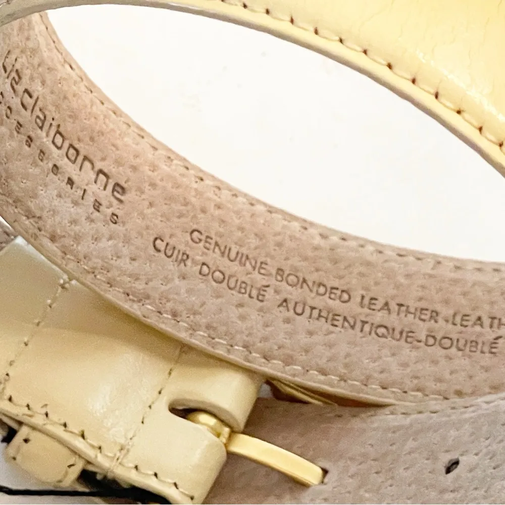 Liz Claiborne Vintage Medium Cream Genuine Bonded Leather Gold Hardware Belt NEW - Image 3