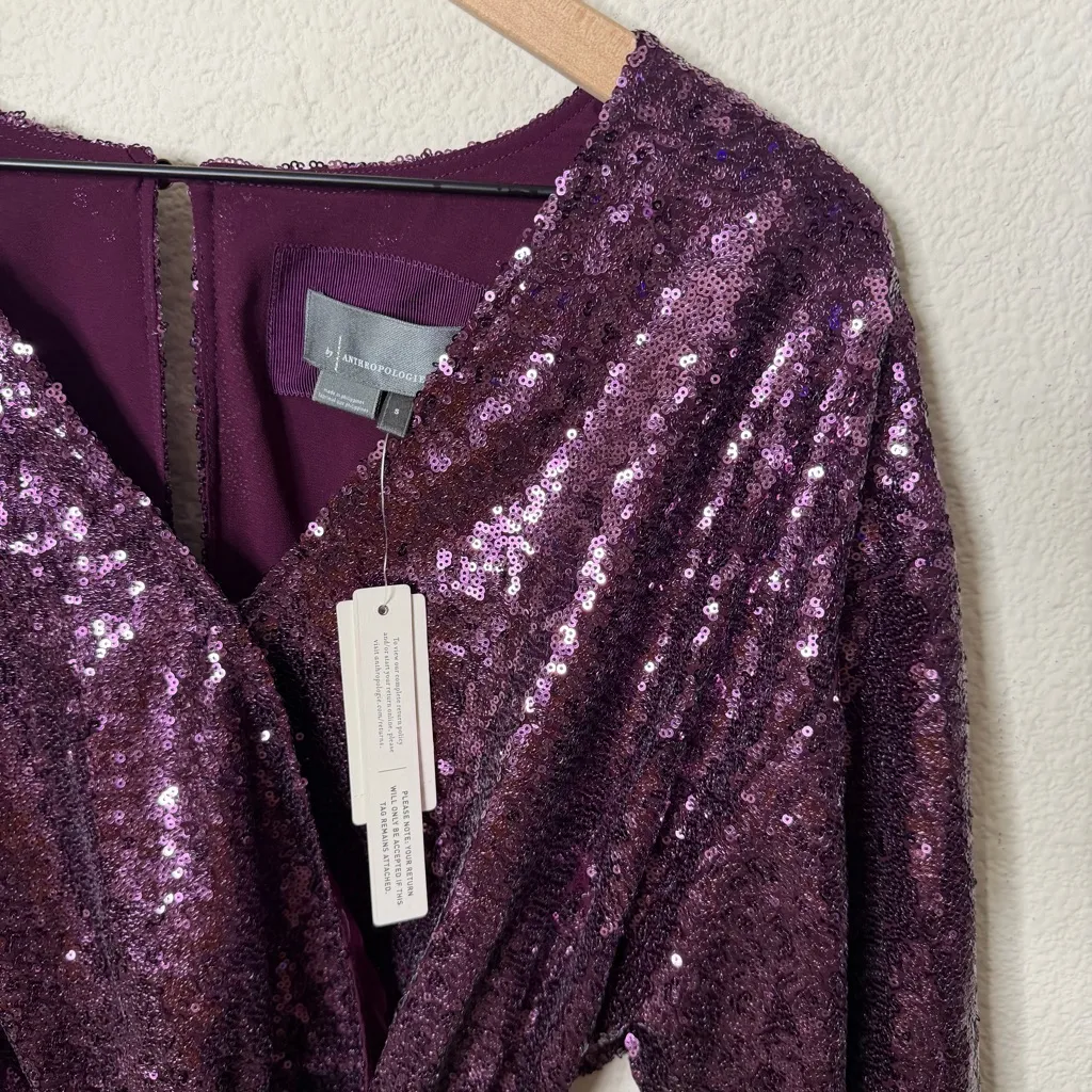 NWT Lisabette Sequined Mini Dress Plum Purple Long Sleeve Womens Size S - Image 5