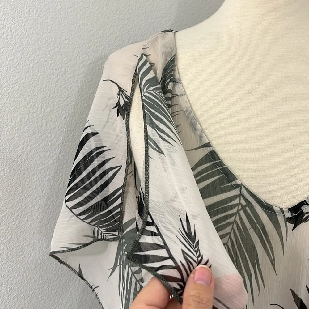 Kona Sol Large White, Green Swim Coverup with Tropical Leaf Design - Image 10