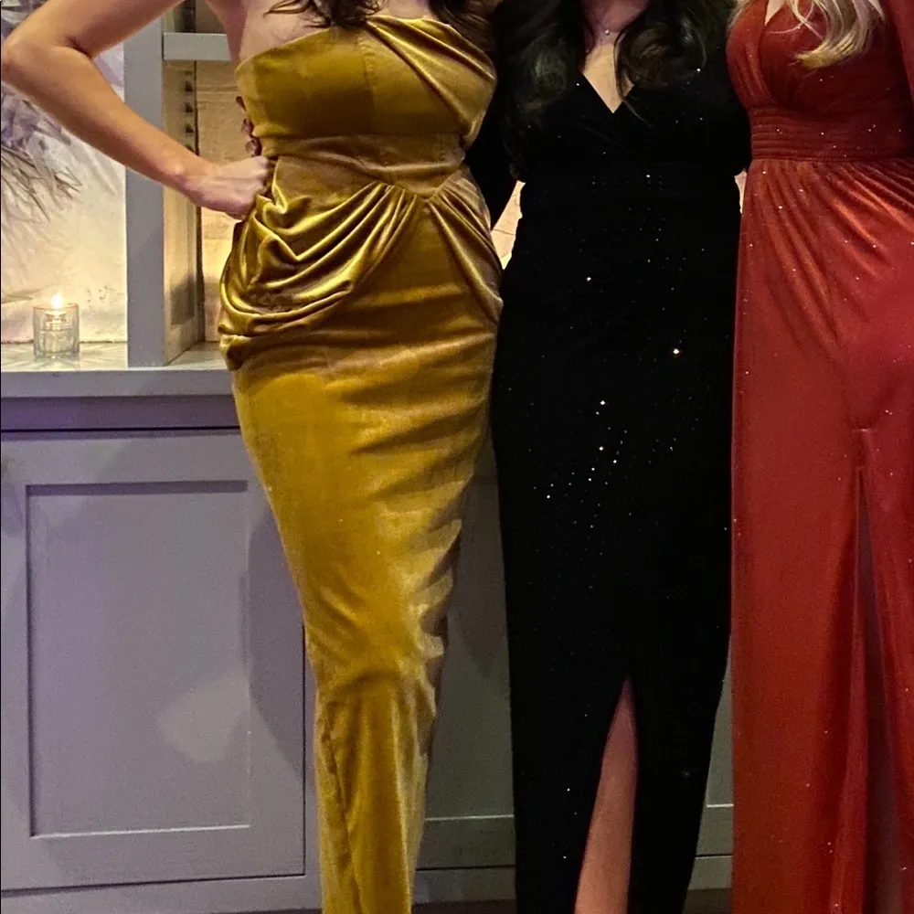 Gold Velvet Bandeau Strapless Midaxi Dress - Image 5