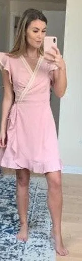 Collective Concepts Light Pink Ruffle Wrap Dress - Image 3