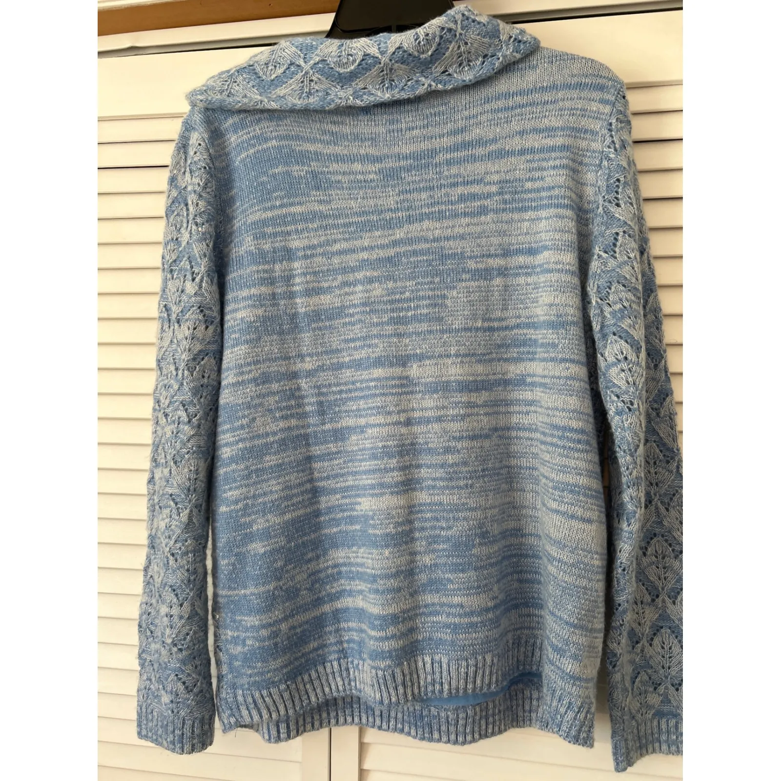 Alfred Dunner Womens Blue Cowl Neck Long Sleeve Open Knit Pullover Sweater Small - Image 4