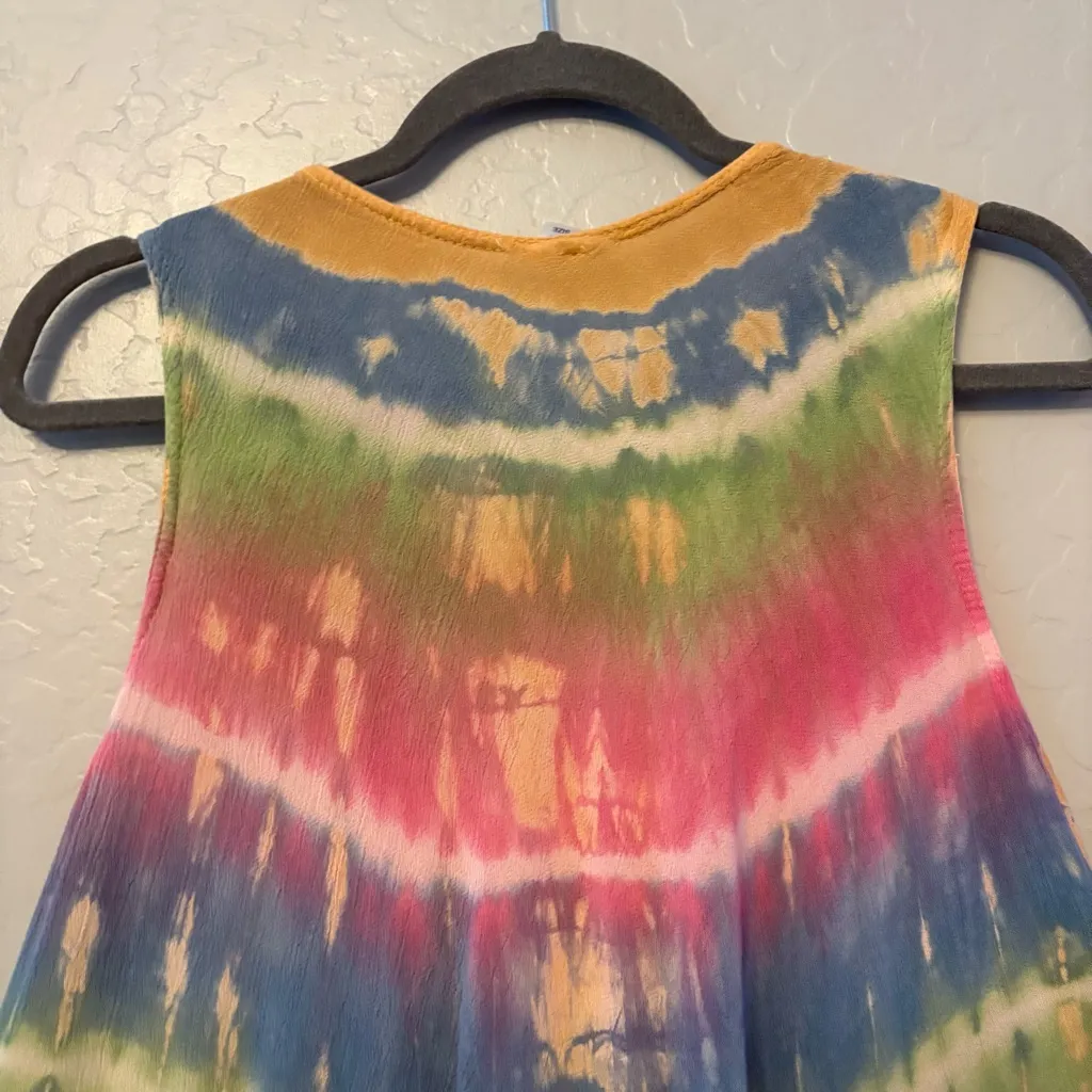 Women's tie dye embroidered palm tree sleeveless dress rayon free one size Yellow Size undefined - Image 13