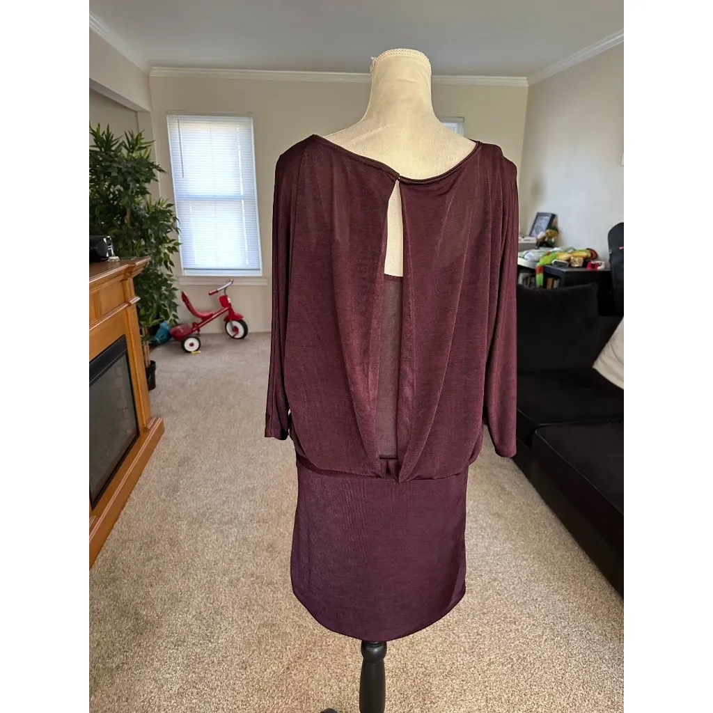 White House Black Market Plum Blouson Dress Women’s M Dolman Sleeves Ruched Skir - Image 8