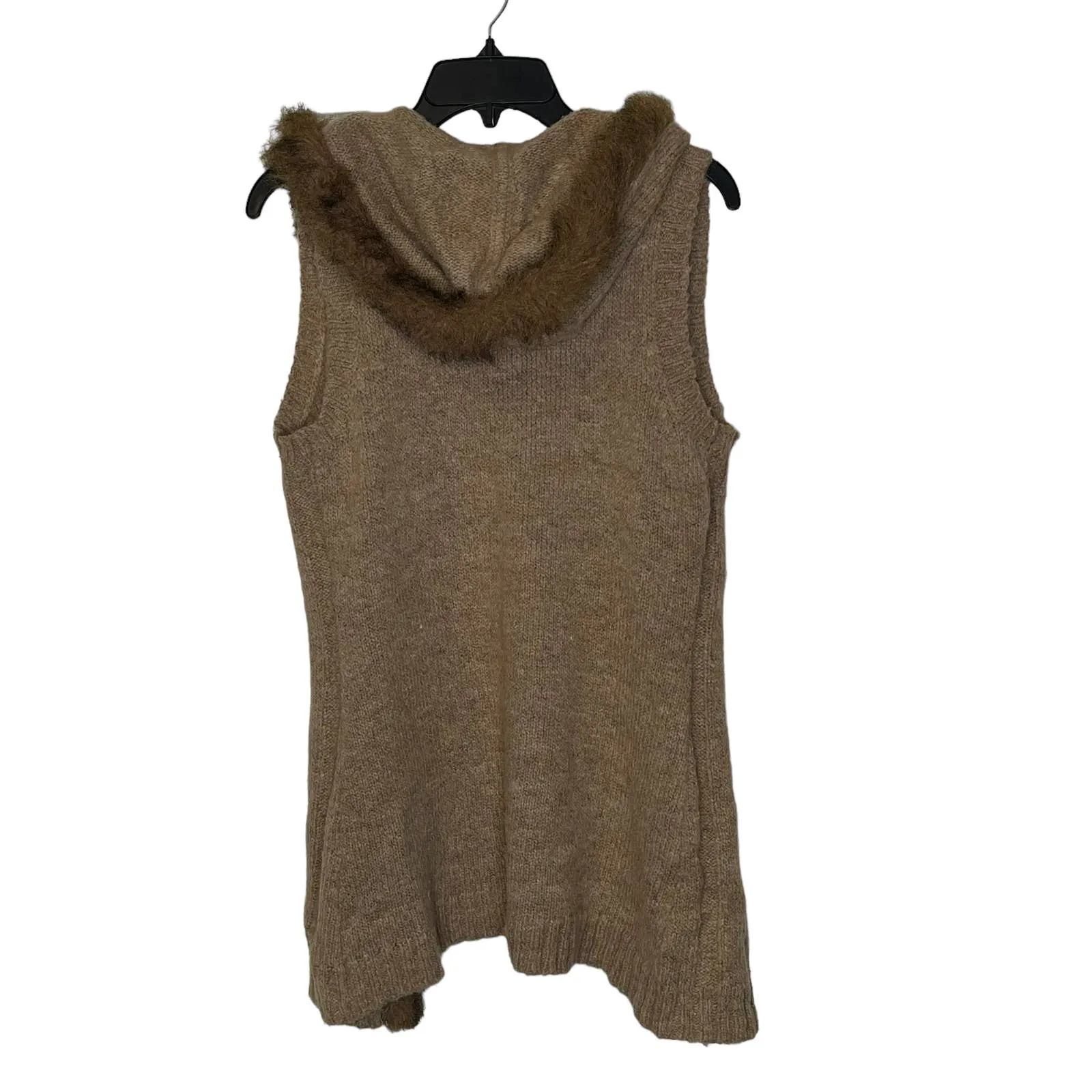 Christopher & Banks Open Hooded Brown Vest Fux Fur Trim Wool Blend‎ Women Small - Image 8