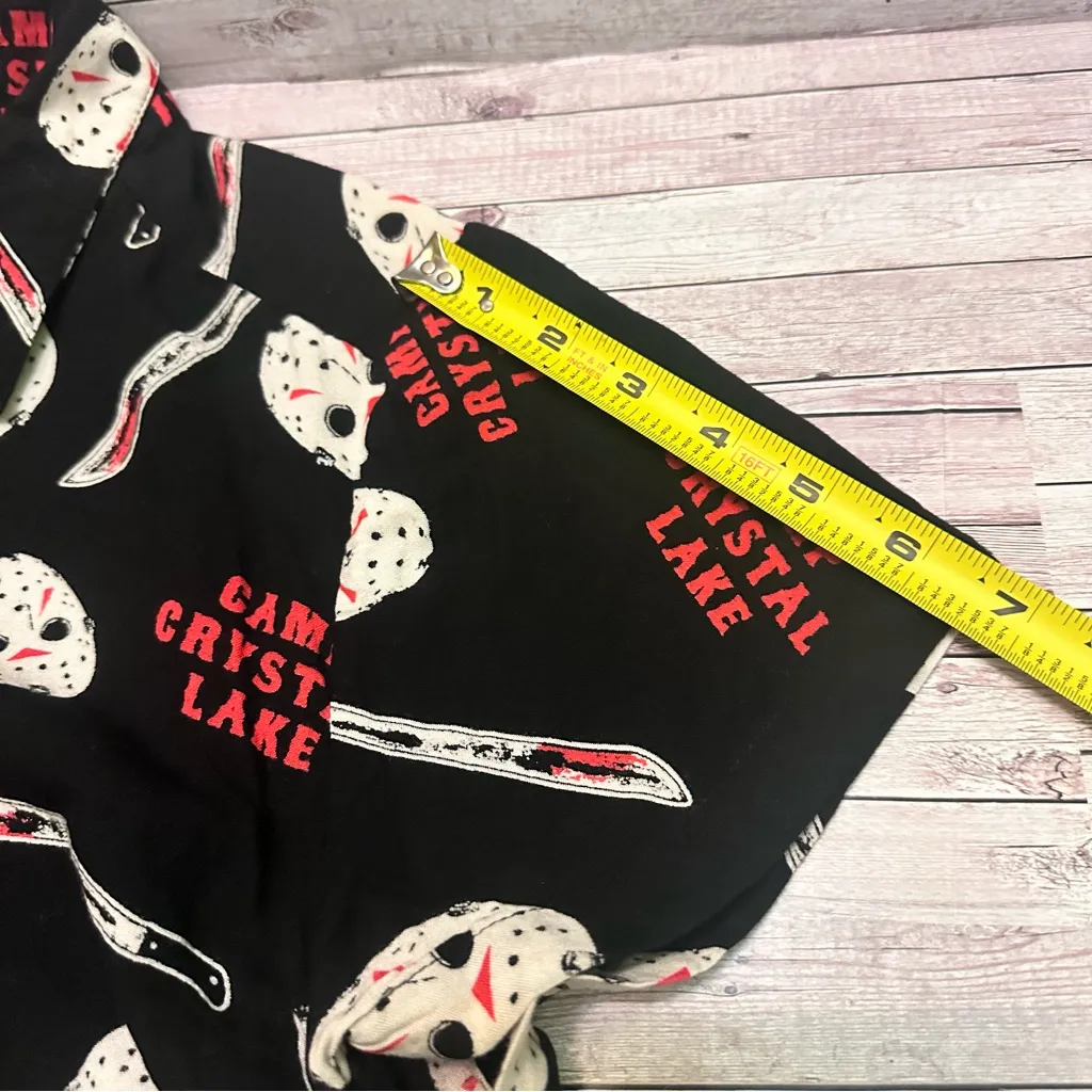 Friday The 13Th Chic Black and Red Graphic Button Down Shirt XL - Image 8