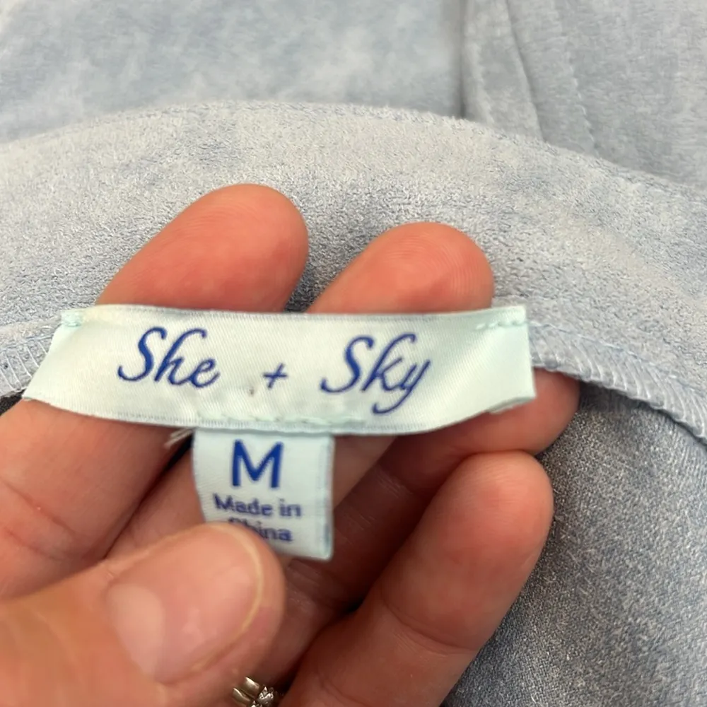 She + Sky Light Blue faux suede Skater Skirt size medium - Image 6