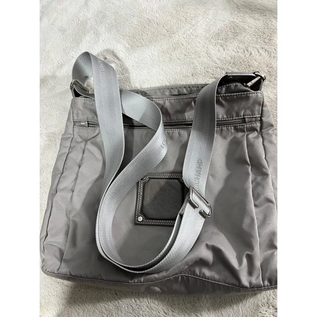 Longchamp  Gray Nylon Crossbody Bag With Adjustable Strap & Zipper Closure - Image 5