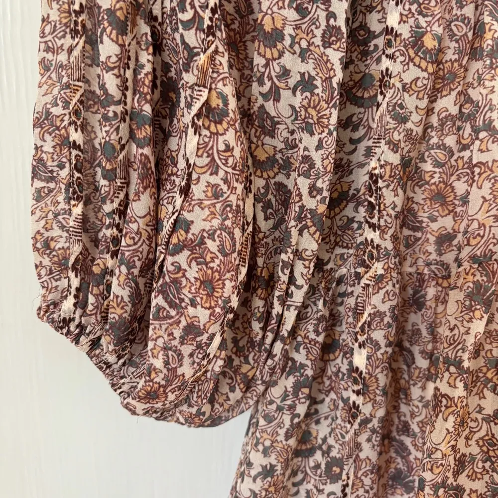 Ulla Johnson Eleni Dress Gardenia Size 12 Mini Waist Silk Balloon Sleeve Paisley - Image 7