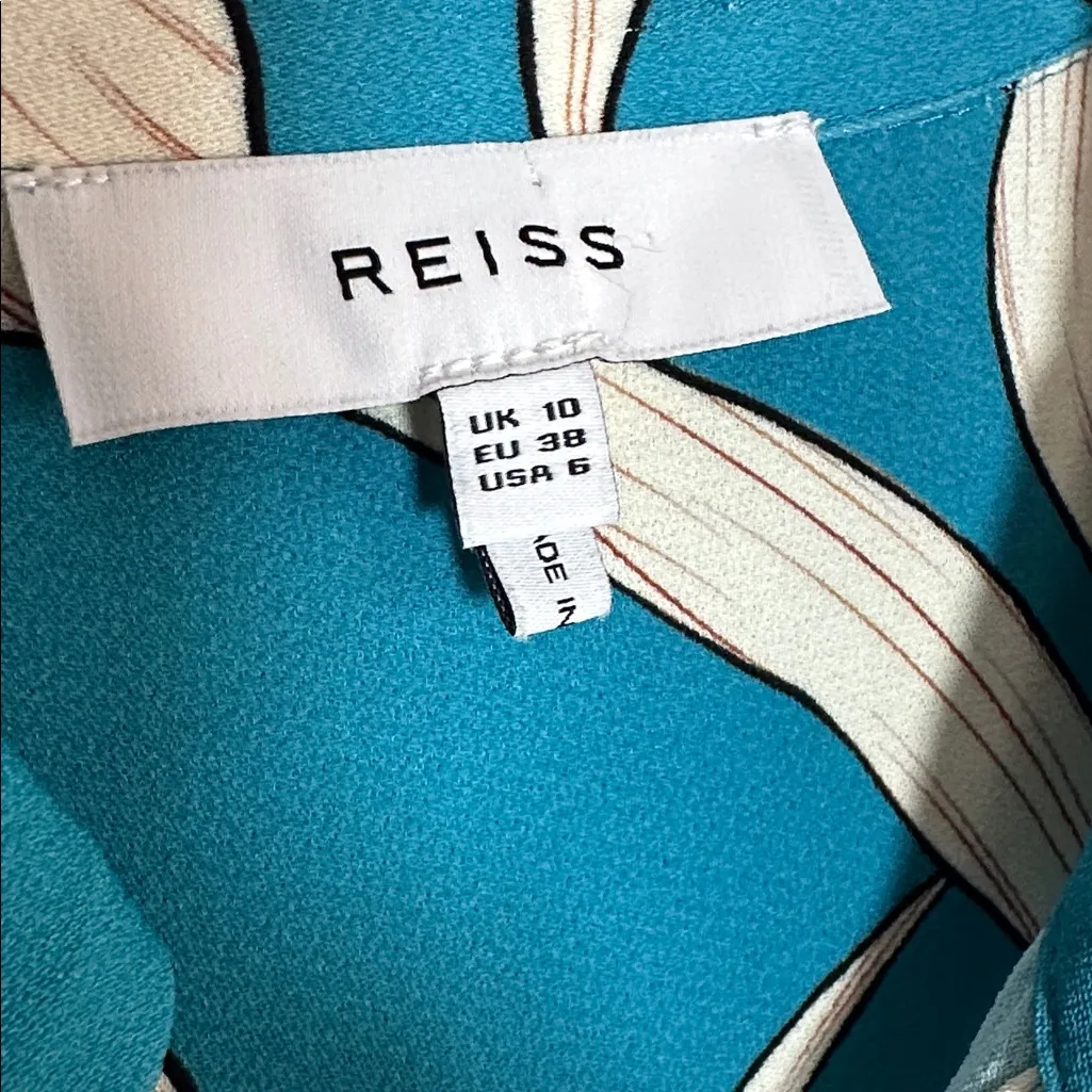 Reiss Tida Shirt Dress Teal Blue Floral Belted Long Sleeve Lunch Brunch Casual - Image 8