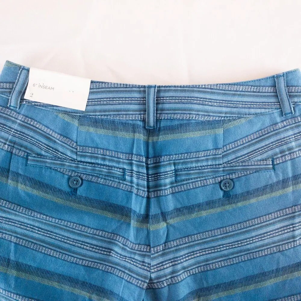 Loft  Striped Blue Green White Mini Shorts Womens Size 2 - Image 7