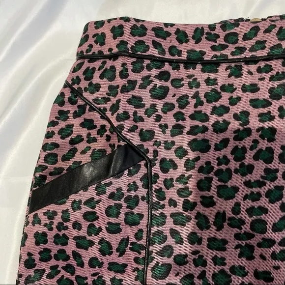 New  Leopard Faux Leather Step Hem Mini Skirt Trixie Pink Black - Image 7