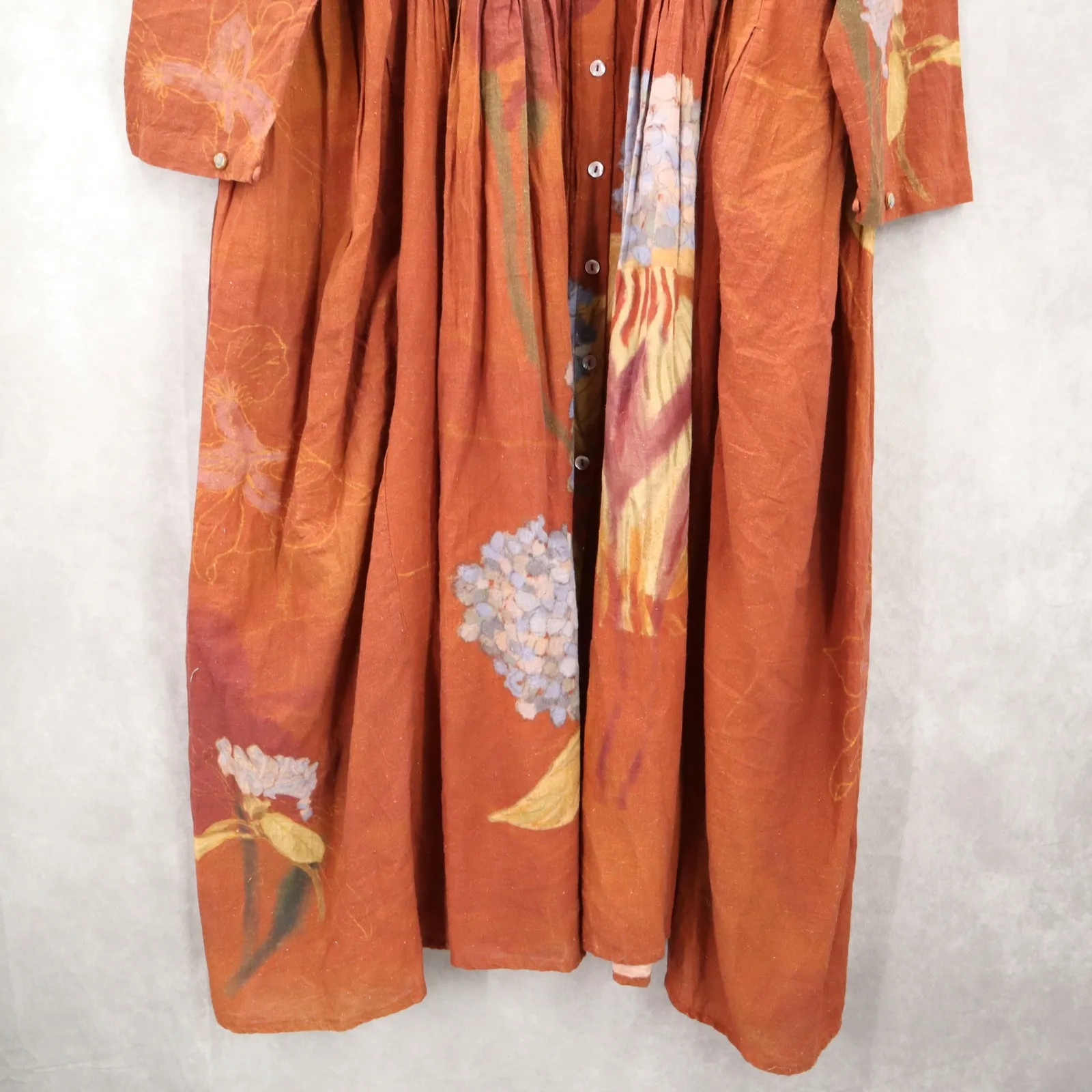 Boho Cottage Cotton Rust Floral Earthy Prairie Artsy Folk Peasant Maxi Dress XXL Orange - Image 5