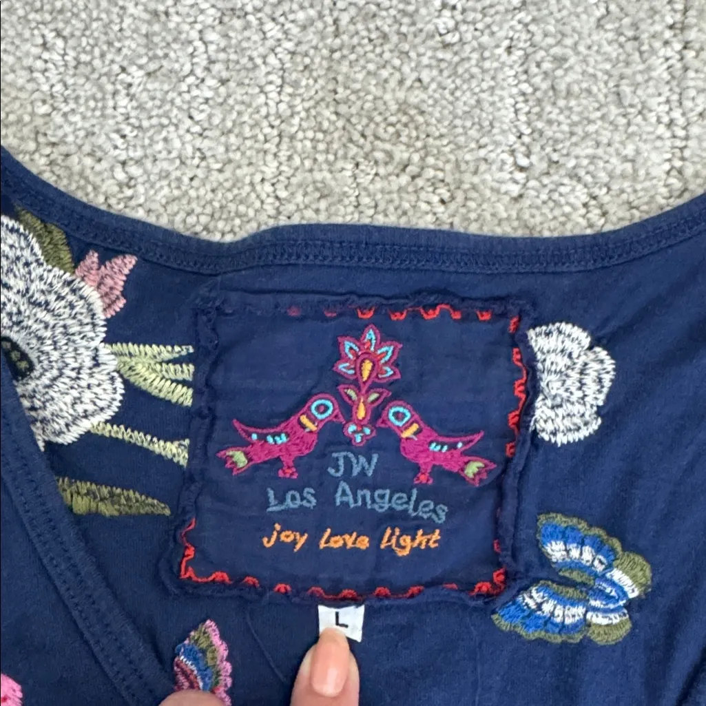 Johnny Was navy blue floral Embroidered long sleeve cotton dress - Image 3