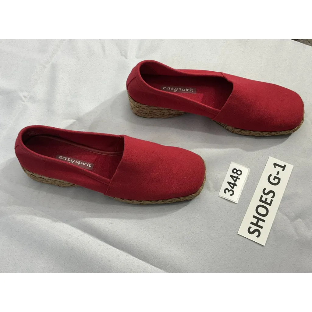 Womans Easy Spirit Asta Size 6.5 M Red Canvass Slip On Espadrille Wedge Shoes - Image 2