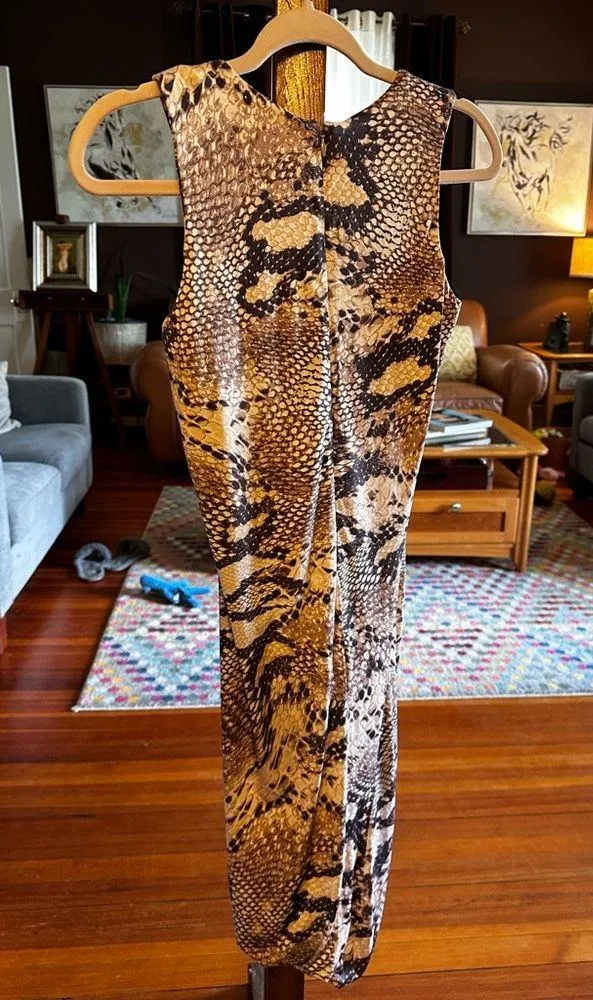 Free people TORN Ronny Kobo Free People Snakeskin Print Dress sz S/M $238 - Image 5