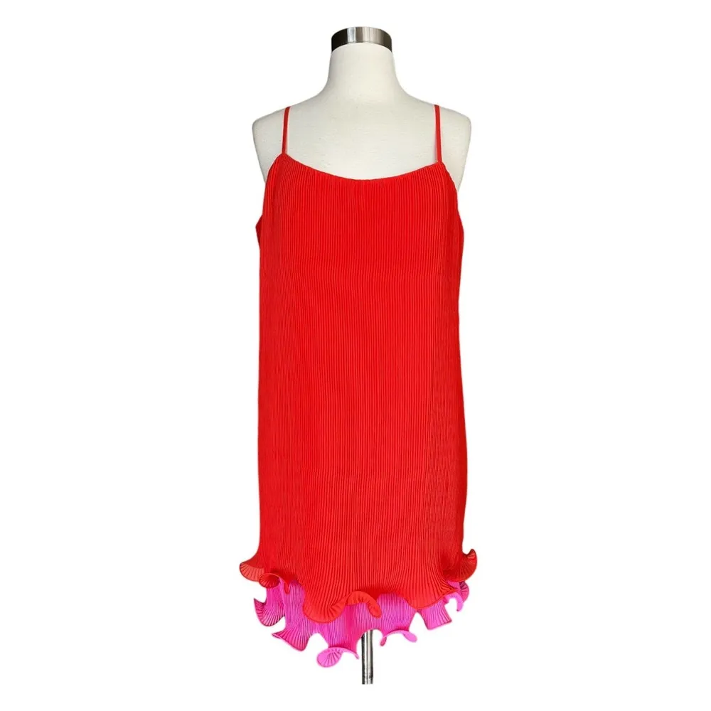 MILLY Bianca Dress Sleeveless Pleated Coral Orange Cocktail Ruffle Hem 10 NWOT - Image 13