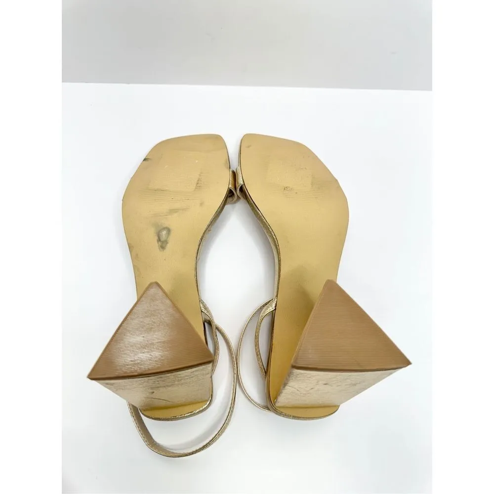 BP  Sandals Size 9 Gold Parker Ankle Strap Chunky Triangular Open Toe High Heels - Image 9